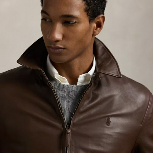 NWT Polo Ralph Lauren Leather Jacket - Biscon Brown - Picture 5 of 16